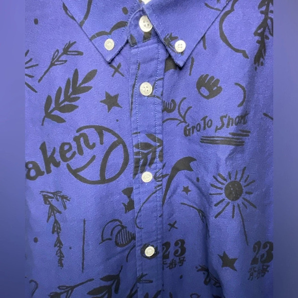 Soulland Button Shirt Baseball Theme Mens Size Large Blue Black Modern Designer - Picture 2 of 10